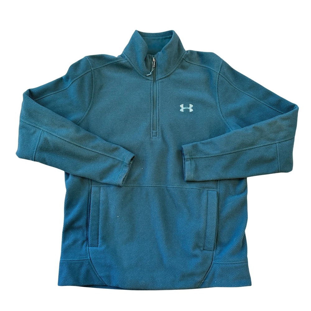 Under‎ Armour Men Medium Teal Textured 1/4 Zip Fleece Pullover Kangaroo Pockets